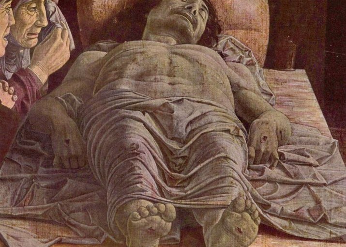 Andrea Mantegna: Cristo morto, cm. 66 x 81, Pinacoteca di Brera, Milano.
